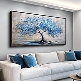 ERQINHUA Large Canvas Wall Decor For Living Room Farmhouse Wall Art For Bedroom Black Framed Mural Abstract Paintings Blue Tree Wall Pictures Artwork Office Decoration Dormitory Home Decor 30x60 In