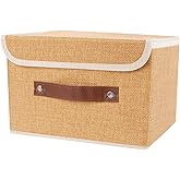 SnYuGr Large Storage Bin with Lid Storage Boxes,Collapsible Linen Storage Basket Container with Lid Storage Cube for Organizing Closets(Light brown)