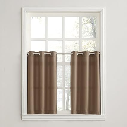 No. 918 Montego Grommet Textured Kitchen Curtain Tier Pair, 56 x 36, Mocha Brown