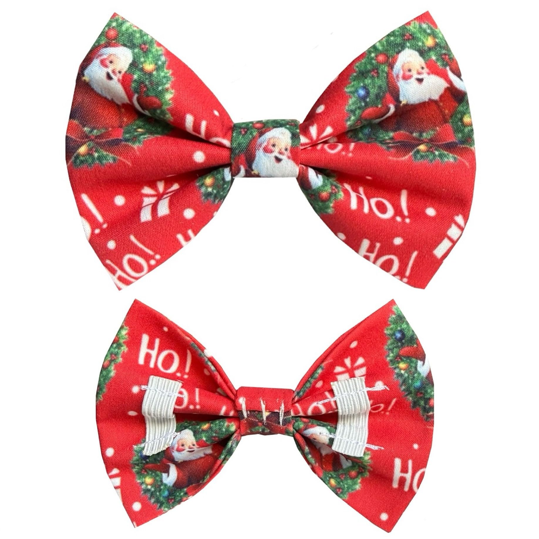 New Dogs Bow Tie Bowtie Christmas SANTA Wreath HO HO! RED Elastic Band attach COLLAR ACCESSORY Handmade UK (Santa Wreath Small)