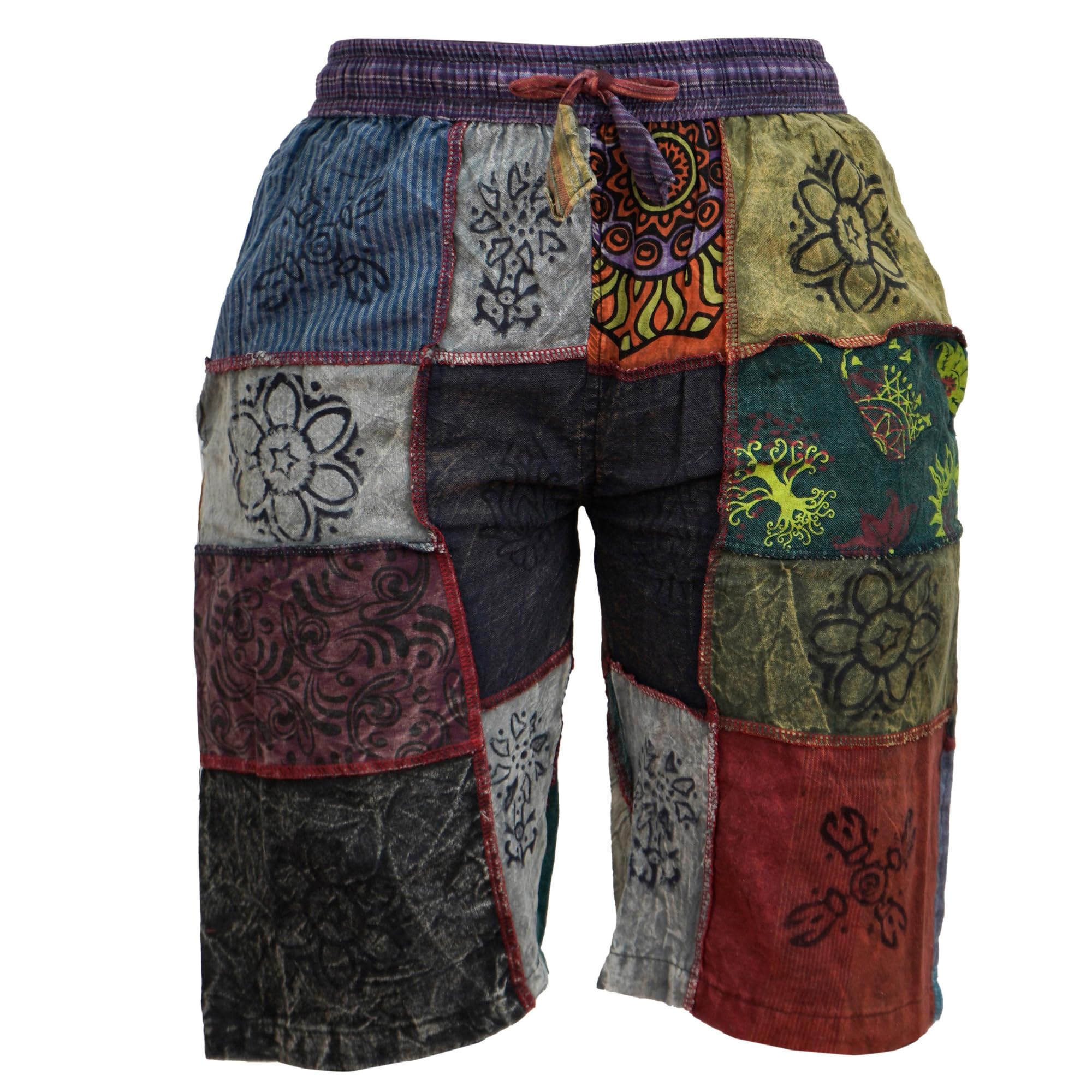 Photo 1 of Ezhippie Men and Women Patchwork Drawstring Elasticated Waist Summer Festival Hippie Shorts, XL