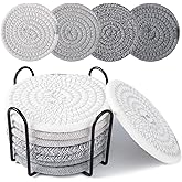 OIAHOMY 8 Pcs Coasters with Holder, Coasters for Drinks, Woven Cotton Absorbent Coaster Set for Kinds of Cups, Housewarming Gifts for Home Decor -Grey