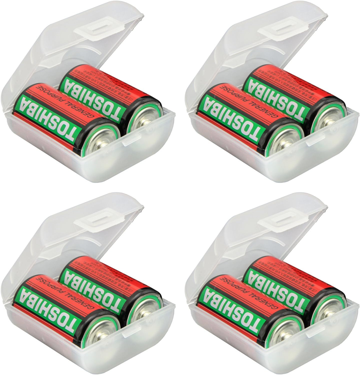 Whizzotech C Battery Organizer Storage Case Plastic Battery Holder Holds 2 C Batteries Pack of 4 BL16 (C-2PC)