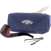 Savinelli Pipes One Series - Briar Wood Pipe, Tools &amp; Pouch, Rustic 601 | Handmade in Italy, Blue Zipper Pouch, Cleaners, Czech Pipe Tool, 6mm, Bent Billiard