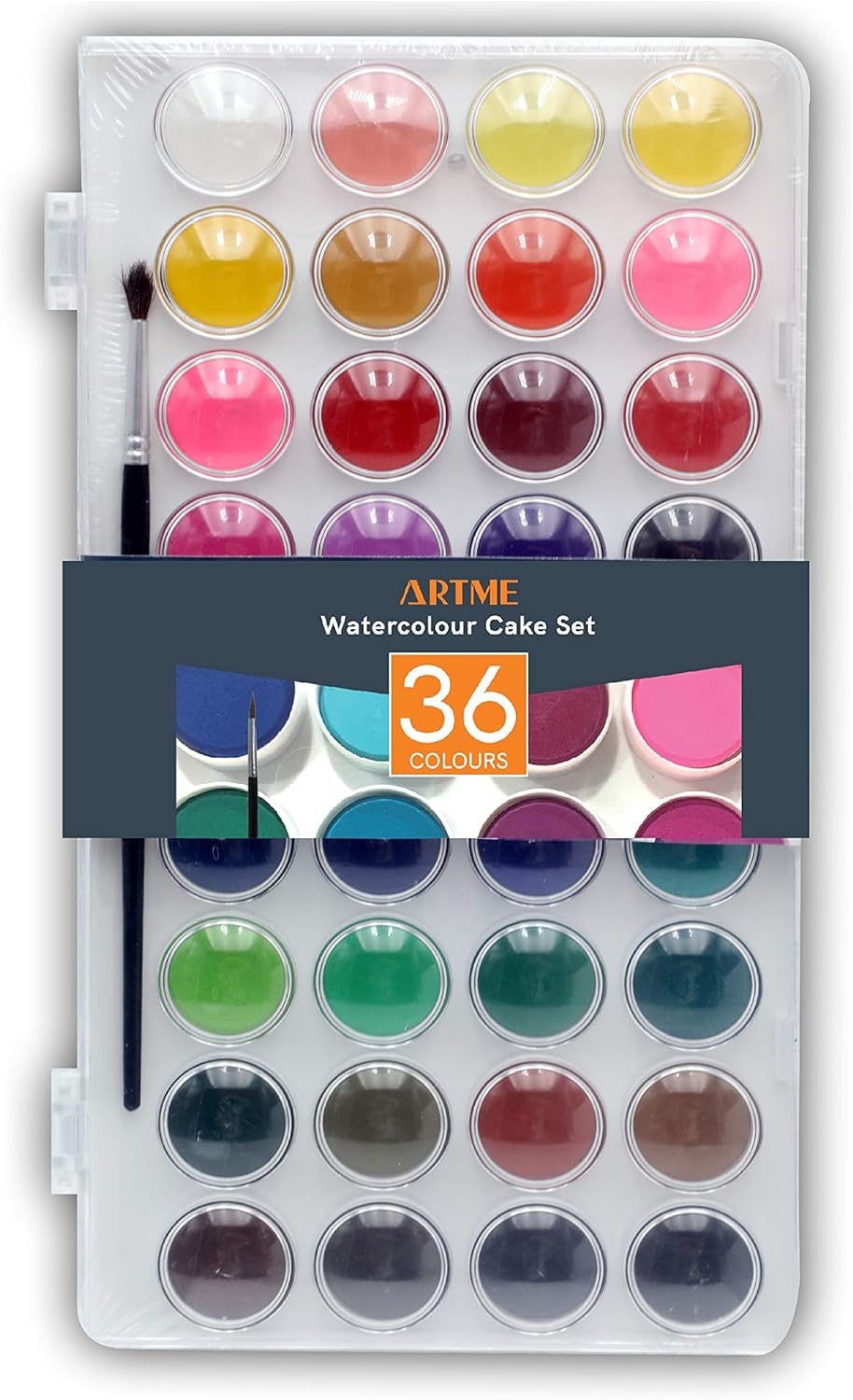 Artme Watercolour Paint Cakes 36 Assorted Vibrant Colours with an Artist Brush, Artist Palettes kit box Create Hues