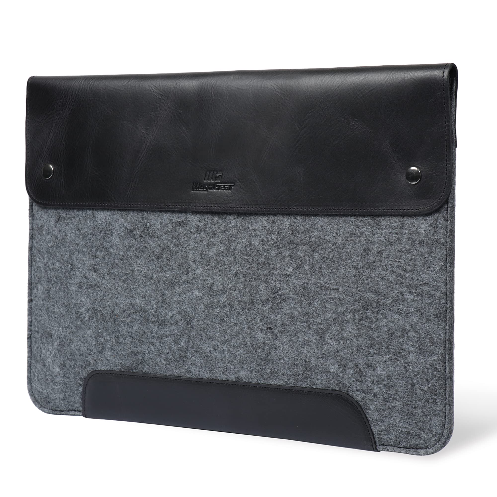 MegaGear Genuine Leather and Fleece Case Compatible with MacBook Pro 16 (M5, M4, M3, M2, M1) and MacBook Air 15.3 (M5, M3, M2) Laptop Sleeve, Gray, 15-16 Inch, 2020-2026