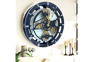 IMPROVINGLIFE The Gears Clock 16 inches Wall Clock with Real Moving Gears Convertible into a Big Mantel Clock (White Farmhouse)