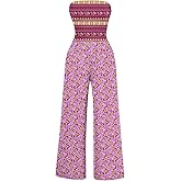 AUXDIO Women's Casual Summer Strapless Jumpsuits Off Shoulder Sleeveless Backless 2026 Wide Leg Romper with Pocket