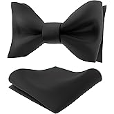 Adam Young Men's Self Tie Bow Tie with Pocket Squares Made of Sami-Glossy Satin Bowtie for Tuxedo Faux Silk