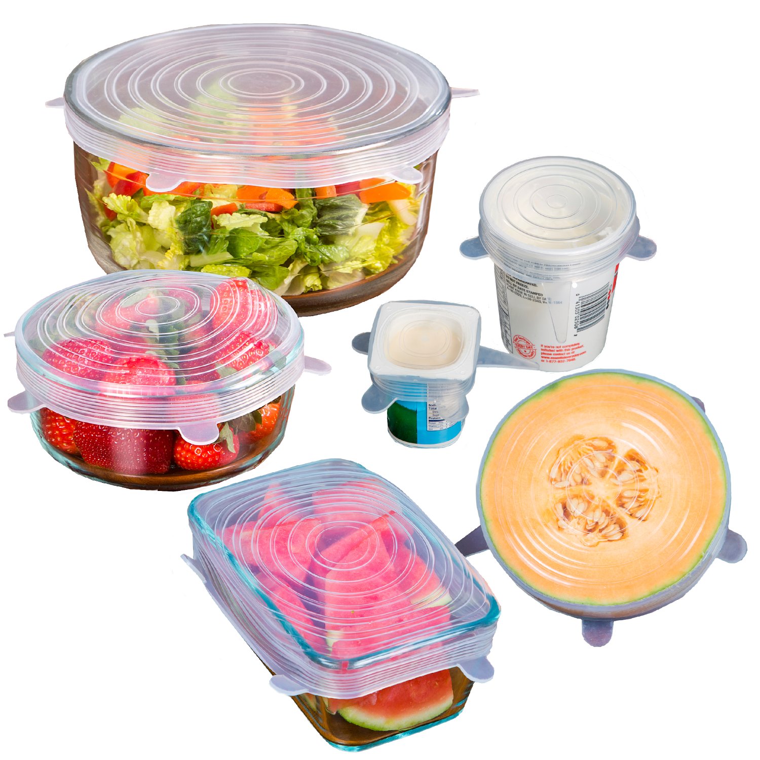 12 PACK - Premium Silicone Stretch Lids - BPA FREE - SAVE MONEY - Reusable, Durable, Heat Resistant, Dishwasher, Microwave and Oven Safe Covers.