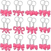 Trnayi 24 Pcs Pink Bow Keychains Party Favor, Coquette Birthday Party Bow Keychains, 12 Style Bachelorette Decoration Baby Shower Cute Supplies(Rose Pink)