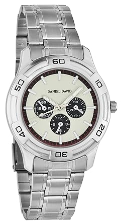 Daniel David Mens | Off-White Dial Chronograph Style Brushed Silver Bracelet | HA0225