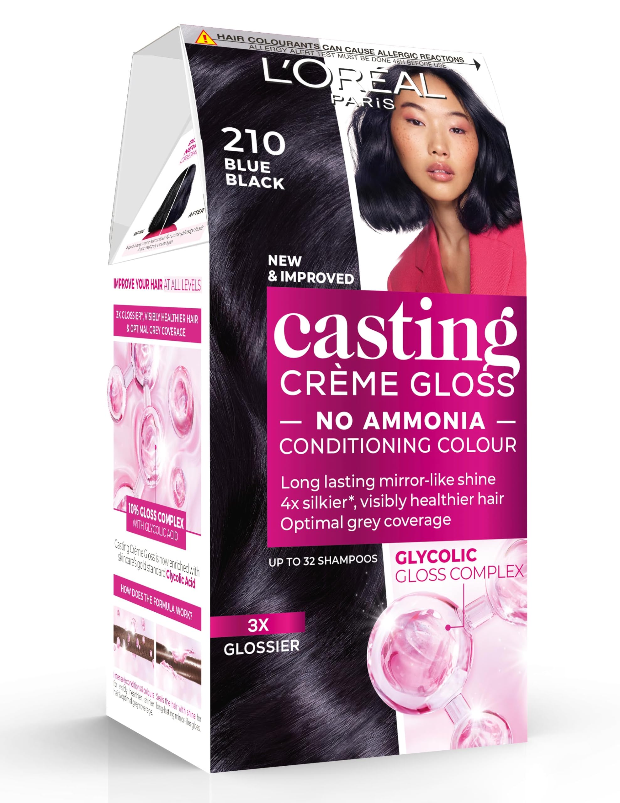 L'Oréal Paris Casting Crème Gloss, Semi-Permanent Hair Dye, Radiant & Natural Colour, No-ammonia, Semi-Permanent Hair Colour Lasts 32 Washes, Shade: 210 Blue Black