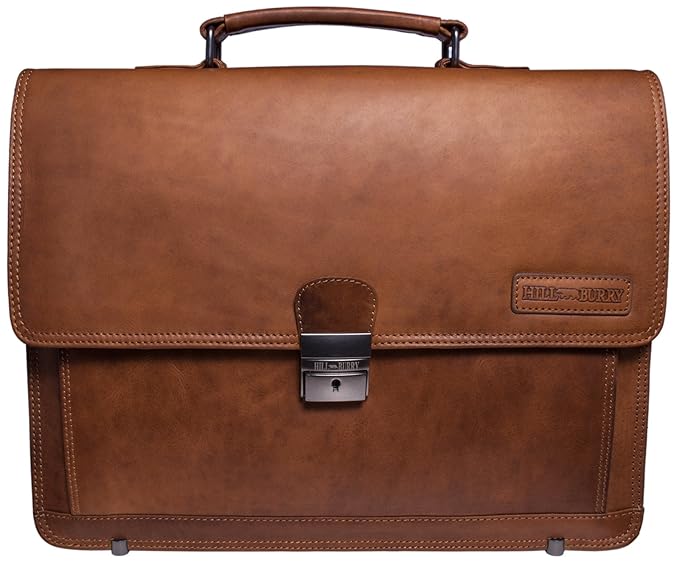 Hill Burry Echt-Leder Leder Aktentasche | aus hochwertigem Vintage Rindsleder | Aktentasche Notebooktasche Arbeitstasche | Um