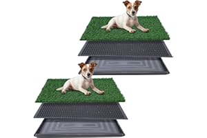 FLUFFYDREAM Artificial Grass for Dog Potty – 20x25 inch,Strong Absorbency Grass Pad, Dog Grass Pad with Tray, Dog Potty Training Pad, Dog Litter Box with Grass (20"x25" X2)