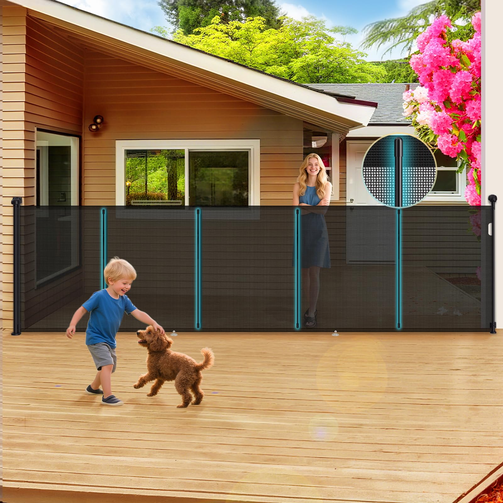Photo 1 of 160 Inch Retractable Baby Gates Extra Wide, 42 Inch Extra Tall Retractable Gate, 13 FT Reinforced Retractable Dog Gate with Reinforcement Rod to Prevent Crawling Through, for Doorways, Stairs, Hallway