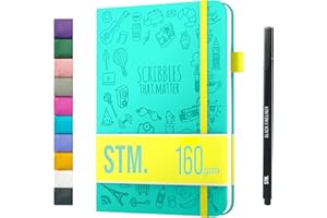 A5 Bullet Dotted Journal Notebook by STM | Thick Bleedproof 160gsm Paper, 150 Pages | Lay Flat Vegan Leather Hardcover | 2 Bo