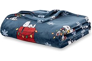 Berkshire Blanket Peanuts® Heavyweight Christmas Blanket,VelvetLoft® Cute Character Snoopy Plush Bed Blanket,Peanuts Best Chirstmas Icons Opened Up Navy,60 in x 70 in (Official Peanuts® Product)
