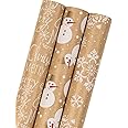MAYPLUSS Kraft Christmas Wrapping Paper Roll - Mini Roll - 17 in X 120 in Per roll - White Snowman, Let it Snow Design Snowflake for XMAS,Party Birthday gift wrap (42.3 sq.ft.ttl)