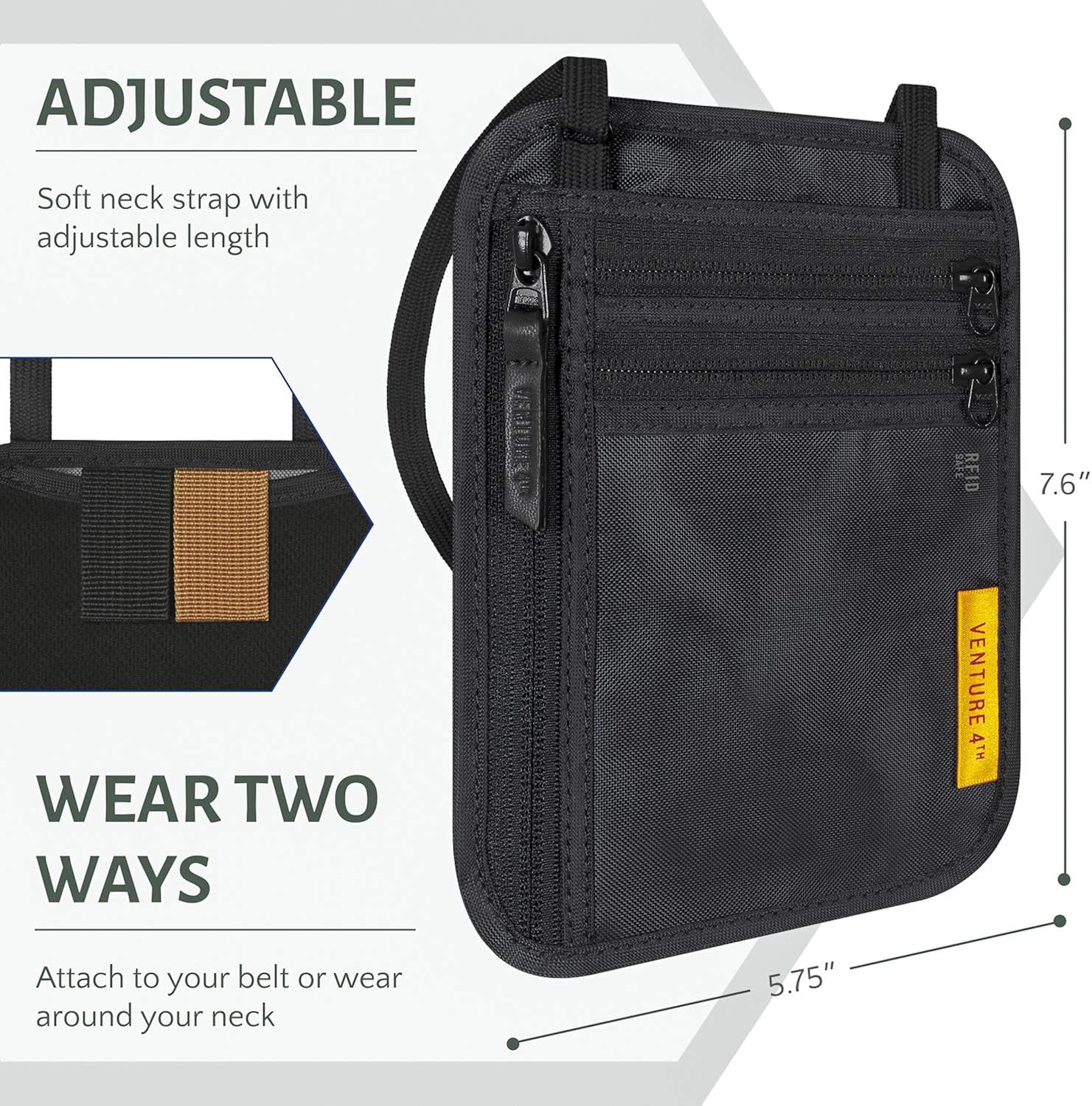  | Slim Minimalist Design Travel Neck Wallet, RFID Blocking Passport Holder for Men & Women – Ideal Security Neck Pouch to Keep your Cash, Credit Cards and Phone Safe When Traveling (Black) | Travel Wallets