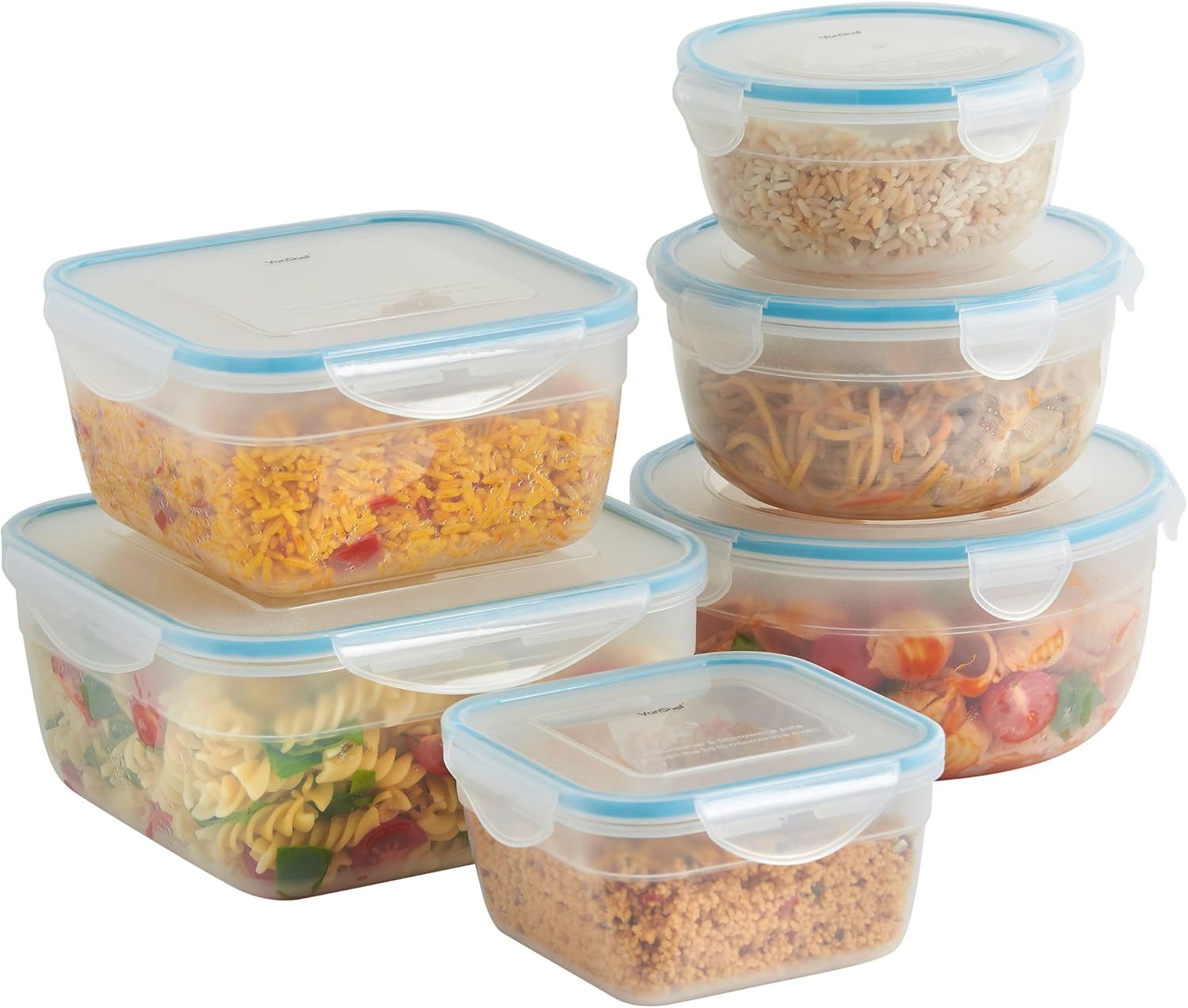 VonShef 6 Piece Microwavable Plastic Food Storage Container Set with