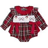 Engofs Baby Girl Halloween Outfit Long Sleeve Pumpkin Smocked Plaid Romper Fall Winter Clothes