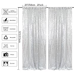AMZLOKAE Silver Sequin Backdrop 2 Panels 2Ftx7Ft