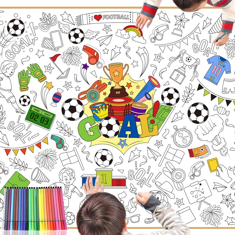 HOWAF Giant Football Colouring Poster 1188x840mm + 24 Pens - Kids Party Art