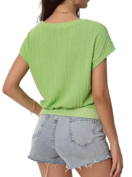 CFLHN GREEN TOPS FOR WOMEN DRESSY CASUAL BUSINESS OUTFIT CASUAL CAP SLEEVE SWEATER TOP S