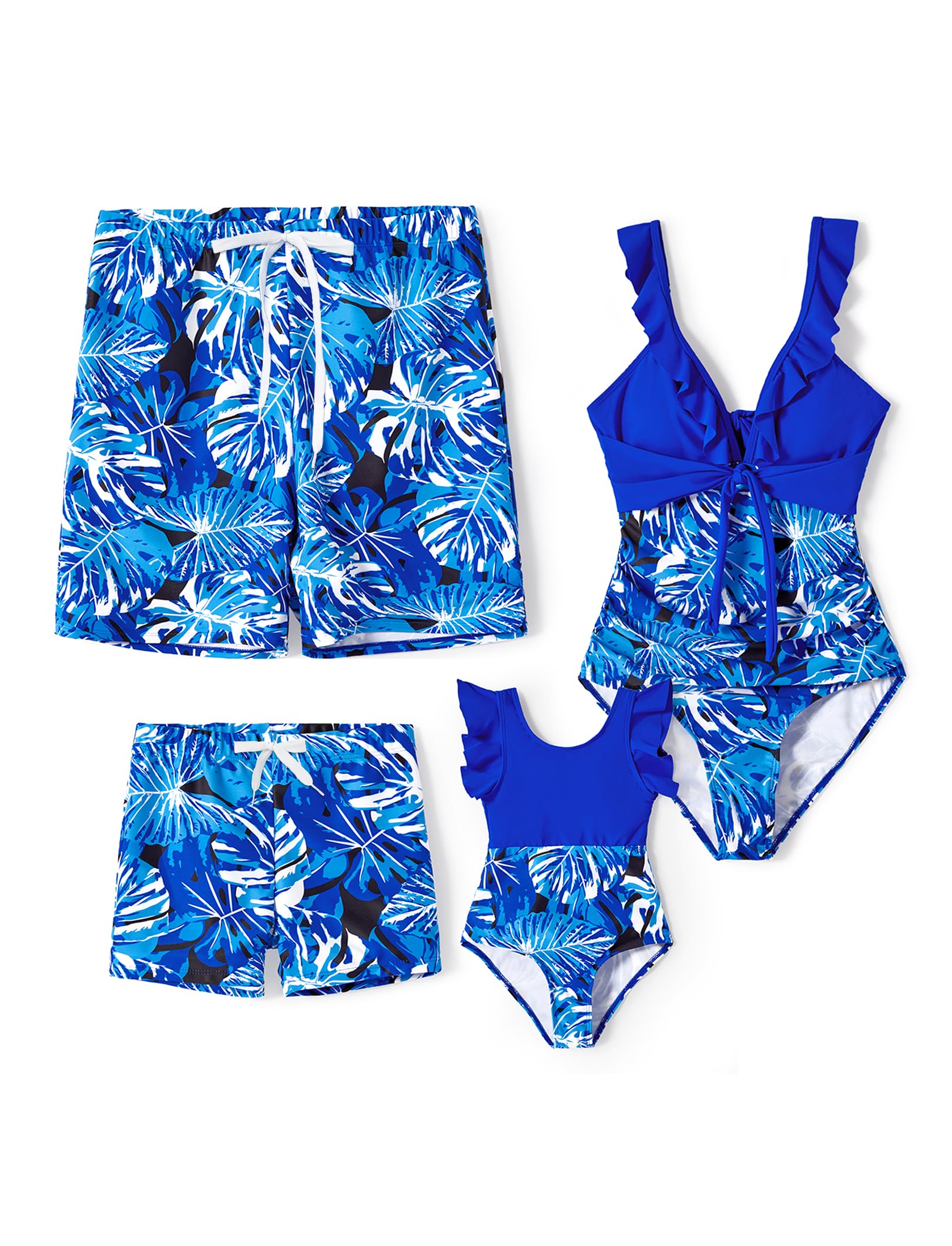 Photo 1 of PATPAT Family Matching Swimwear V Neck One Piece Swimsuits Tummy Control Ruffle Bathing Suits Monokini Swimsuits for Women L Ink Blue