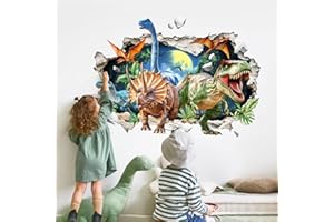 3D Dinosaur Wall Decals for Boys Room, Break Through Large Dino Jungle Dinosaur Wall Stickers for Kids Bedroom Baby Nursery P