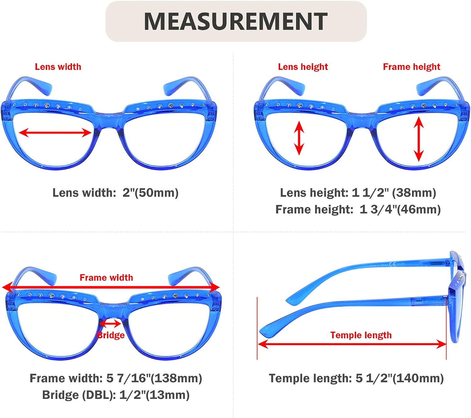 Eyekeeper 4-Pack Reading Glasses for Women Rhinestone Readers Oversize Half-Moon Design +1.00 - Image 5