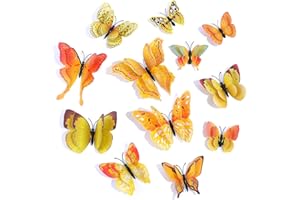 SAOROPEB 3D Butterfly Wall Decor, 48 Pcs Double Layer Butterfly Decorations for Party Decorations Locker Decor Refrigerator Decal, Reusable (Yellow)