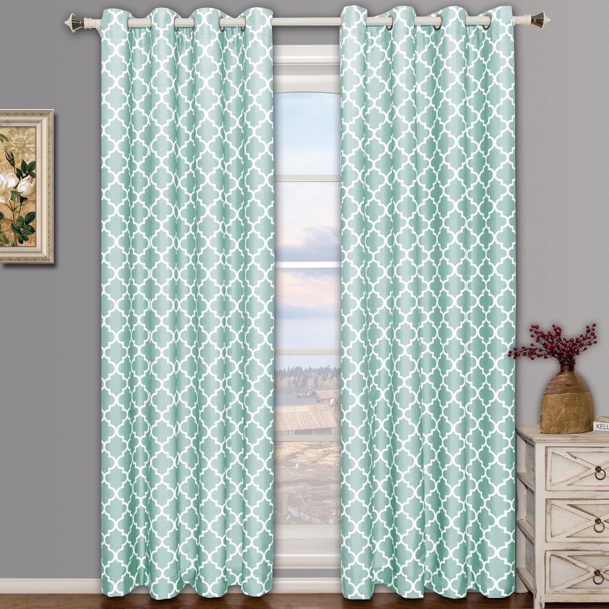 Meridian Teal Grommet Blackout Window Curtain Drapes, Pair/Set of 2 Panels, 52x84 inches Each, by Royal Hotel