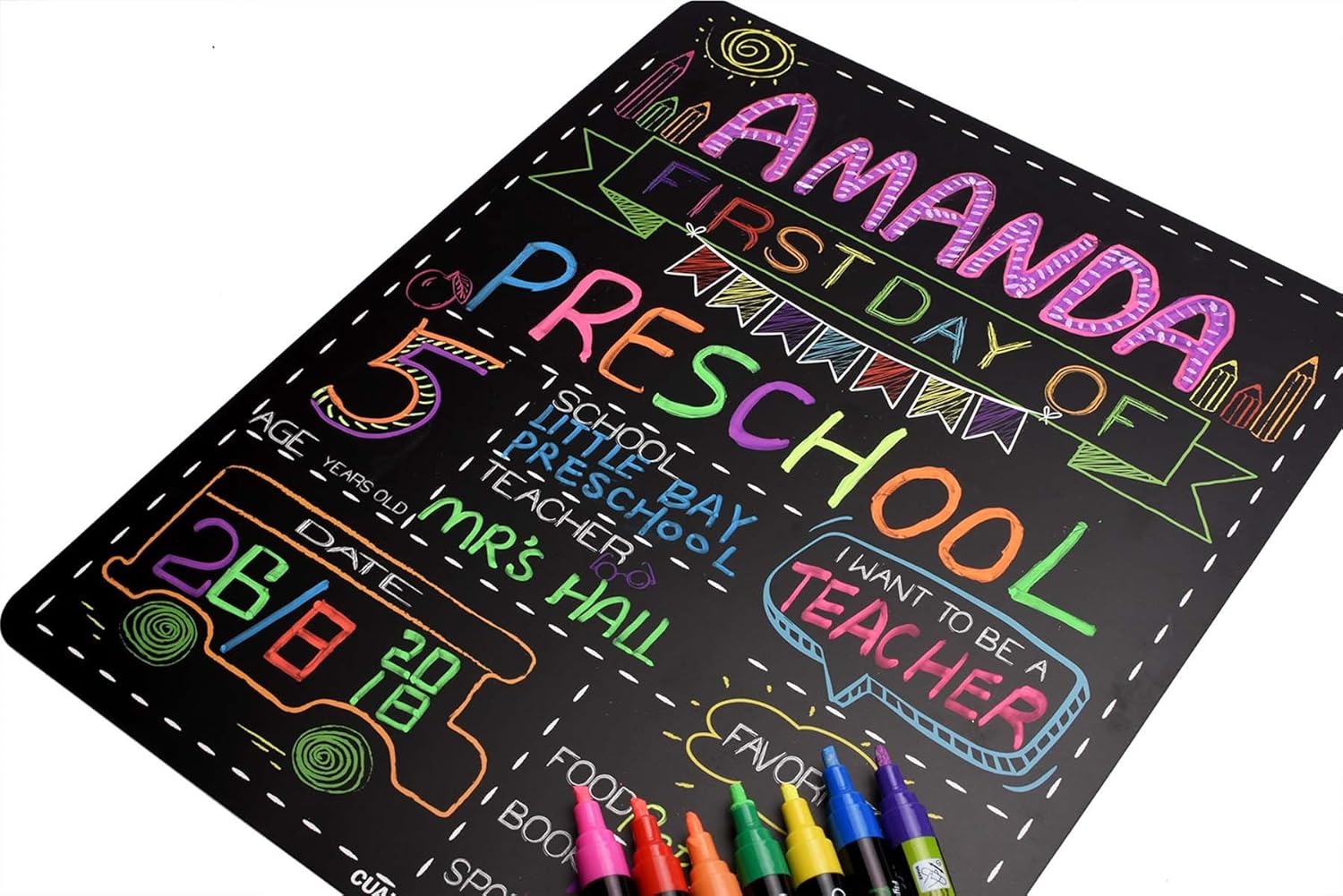 Personalized First Day and Last Day of School Sign 13" x 16" Large Chalkboard Style Photo Prop Back to School Supplies - 2 Pcs : Office Products