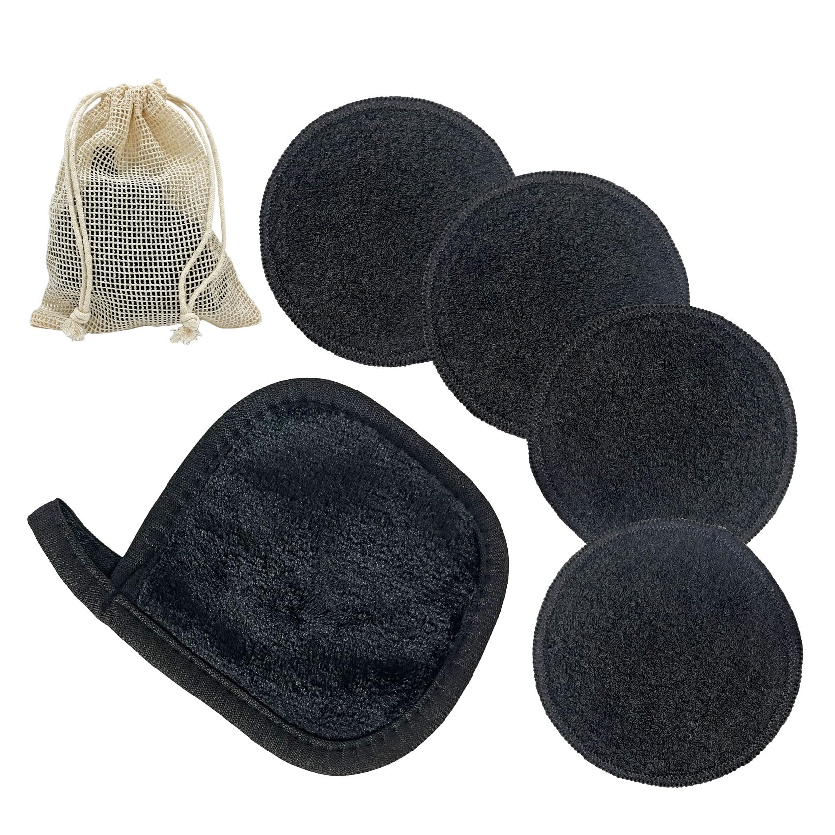 LAC FOR YOU Reusable Makeup Remover Pads (4 Pack) with 1 Microfibre Face Cloth and Wash Bag – Reusable Face Cleansing Pads Washable | Bamboo, Zero Waste