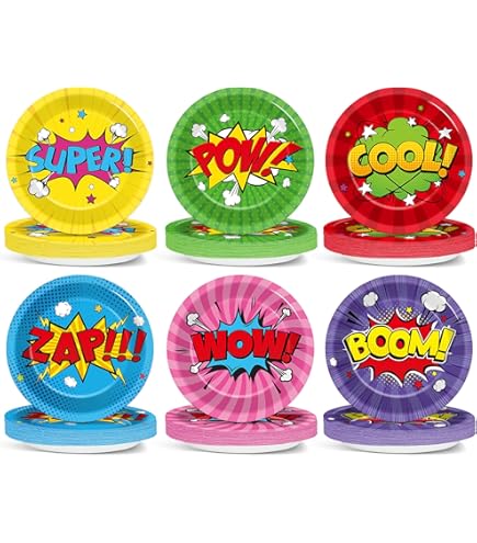 Zhehao 60 Pcs Hero Theme Party Plates Round Disposable...