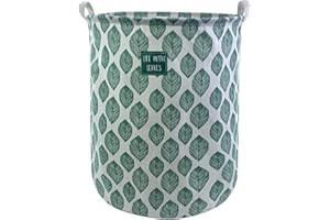 Mziart Large Foldable Laundry Basket Organizer, Collapsible Laundry Hamper Fabric Clothes Toy Storage Basket Nursery Hamper Storage Bin for Household Bedroom, Bathroom, College Dorm (Small Green Leaf)