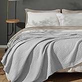 PHF 100% Cotton Waffle Weave Blanket King Size for Bed,Snag Proof Lightweight Breathable Moisture-wicking Throw for Couch,Great for Layering in Cold Weather,Machine Washable,Home Decor Gift-Light Grey