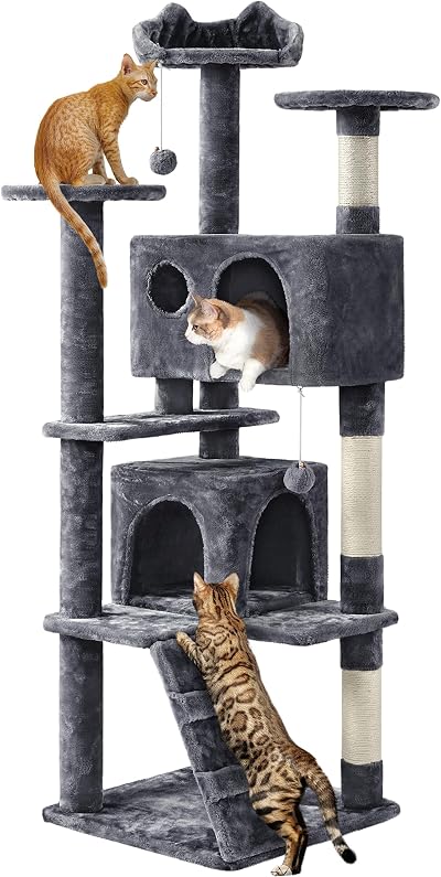 Yaheetech Cat Tree 158cm Tower with Scratching Posts 2 Houses Dark Grey