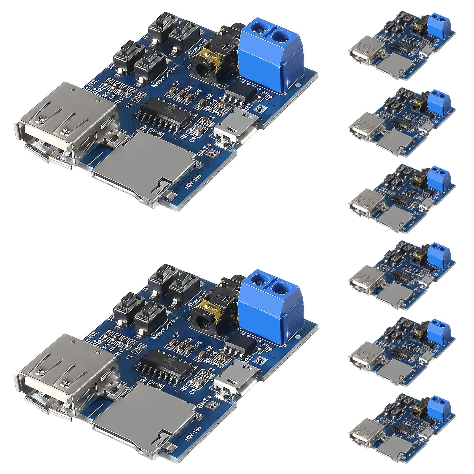 Photo 1 of Coliao 8pcs MP3 Decoder Player Module TF Card U Disk Play with Audio Amplifier Audio Decoding Player Module Micro USB 5V Power Supply