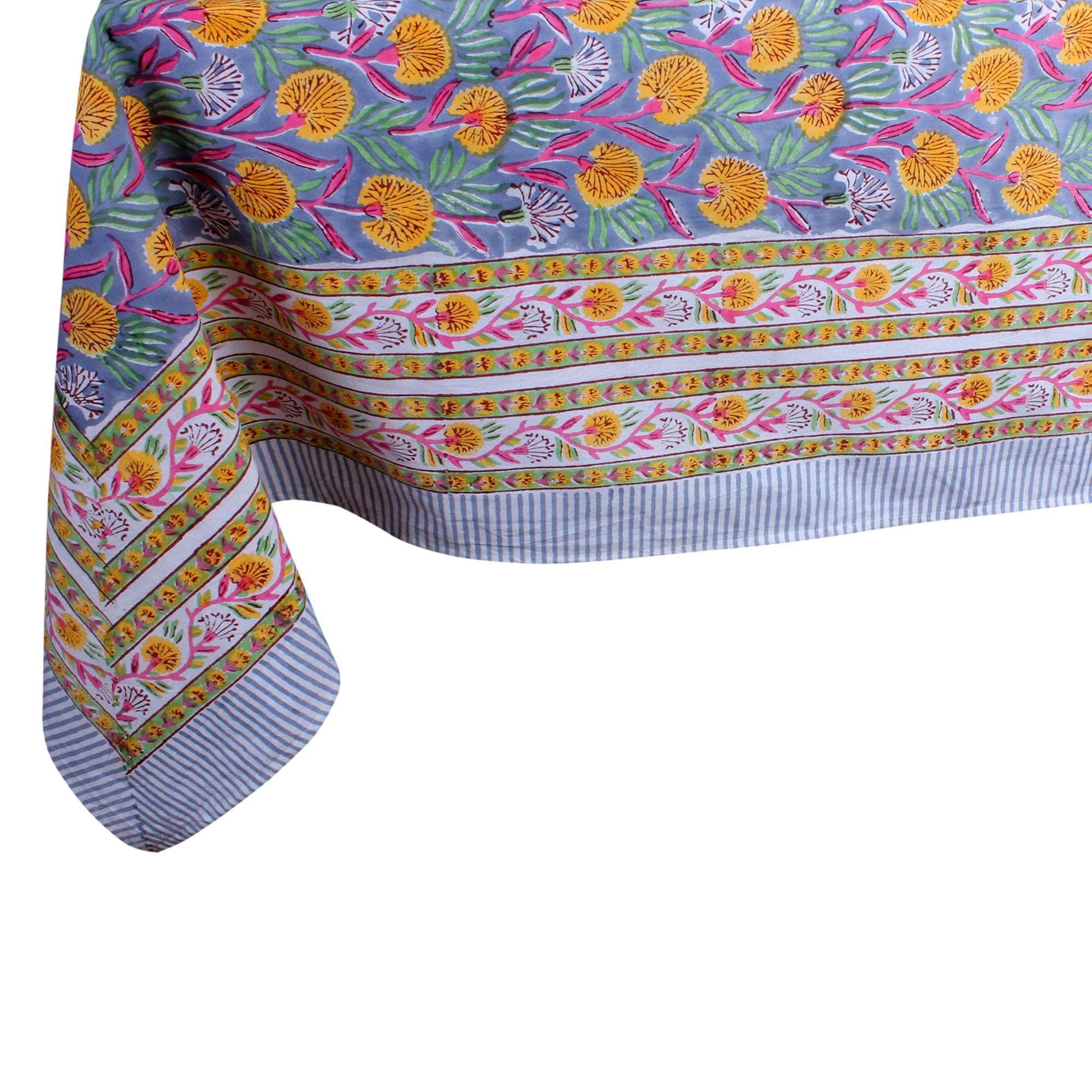 THE Unltd India Mustard 100% Cotton Rectangle Tablecloth, Block Print Summer Floral Dining Table Cloth, 60 x 90 Inches, 8 Seater for Dining & Outdoor Decor – Housewarming Gift for New Home — image 1
