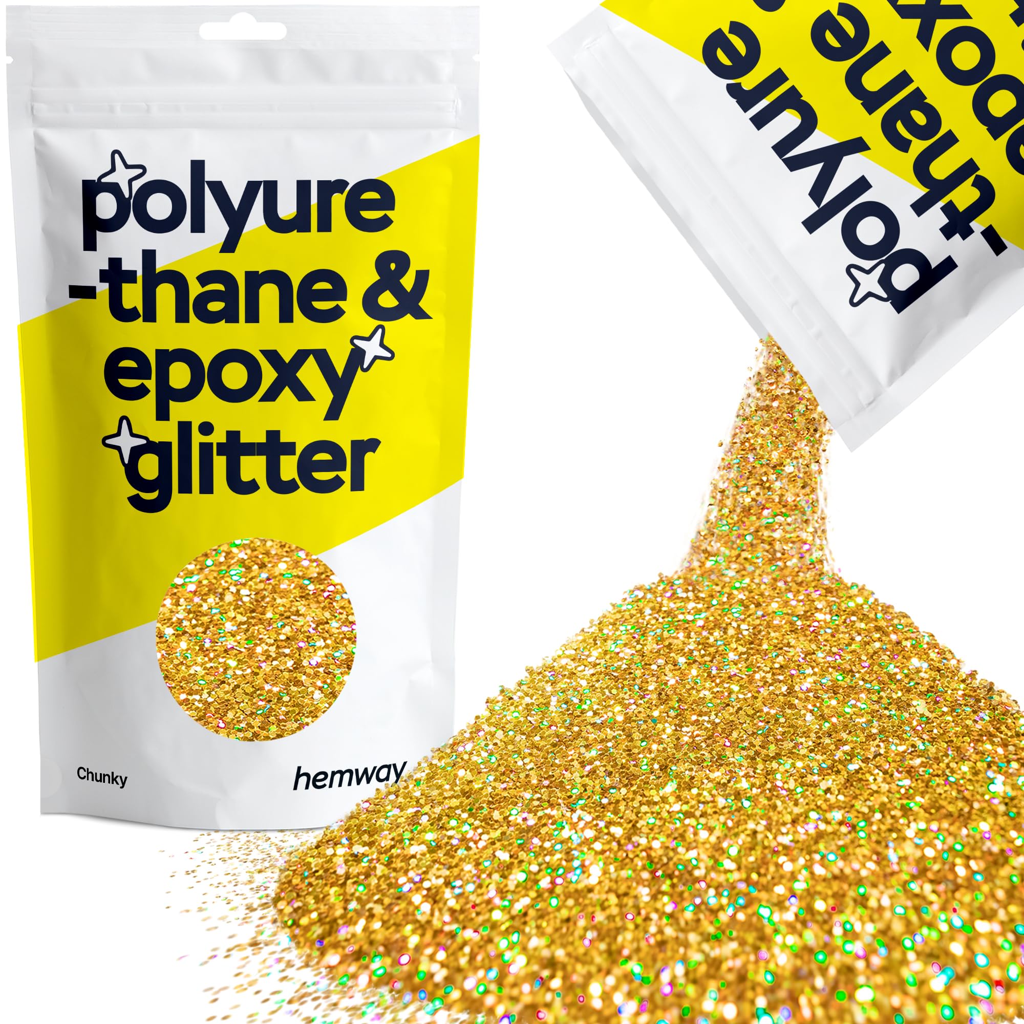 Hemway Resin Glitter Gold Holographic 100g Chunky | Polyurethane & Epoxy Glitter for Resin Crafts, Tumblers, Coasters, Floor & Table Art — image 1