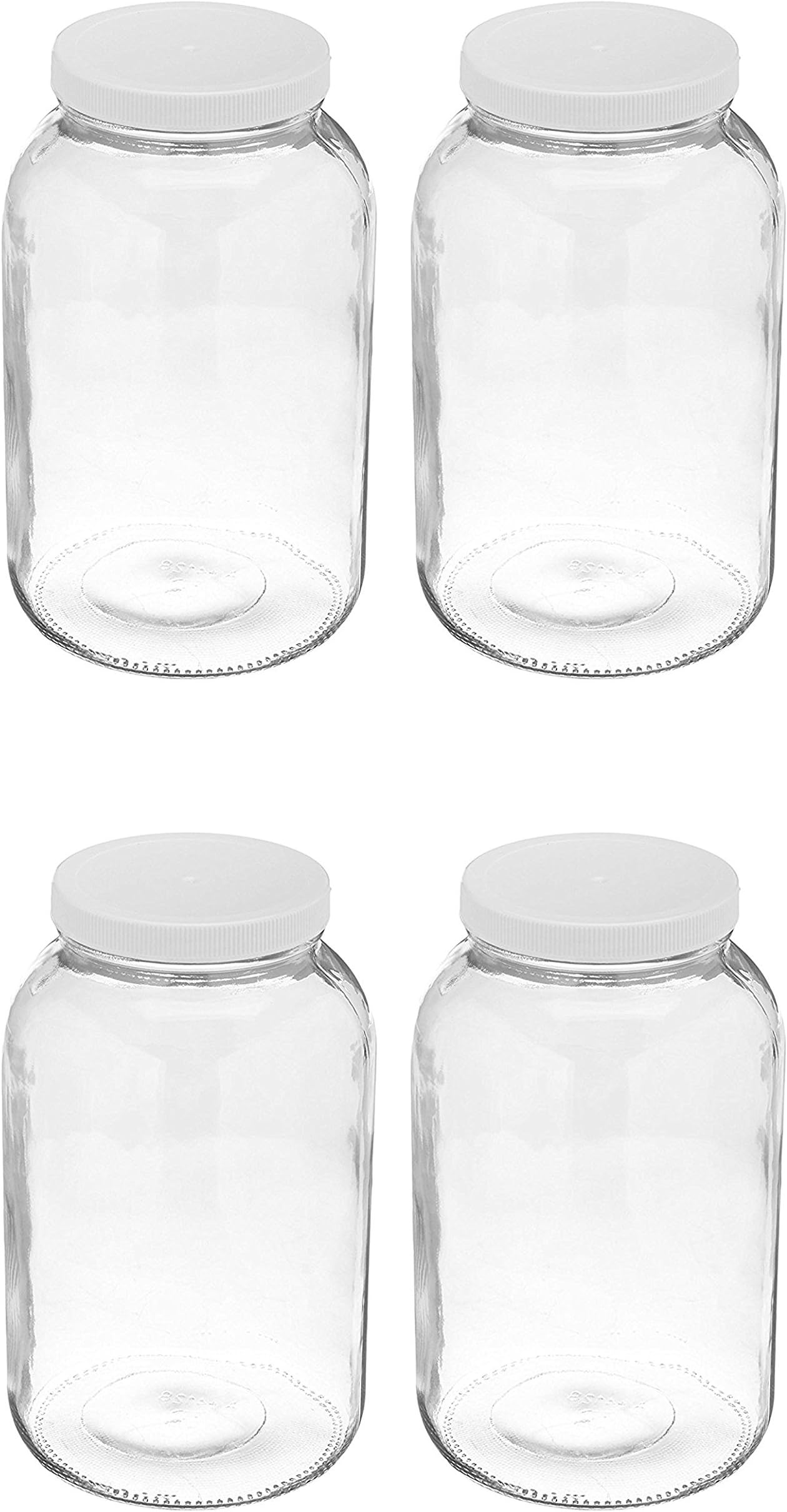 4 Pack ~ Wide Mouth 1 Gallon Clear Glass Jar - White Lid with Liner Seal for Fermenting Kombucha/Storing and Canning/USDA Approved, Dishwasher Safe