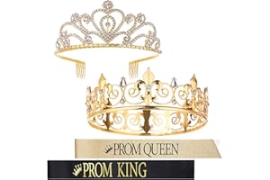 4 Pcs Prom King and Queen Crowns with Sashes Set King Crowns for Men Shiny Satin Sash Rhinestone Crystal Crown Tiara for Wome