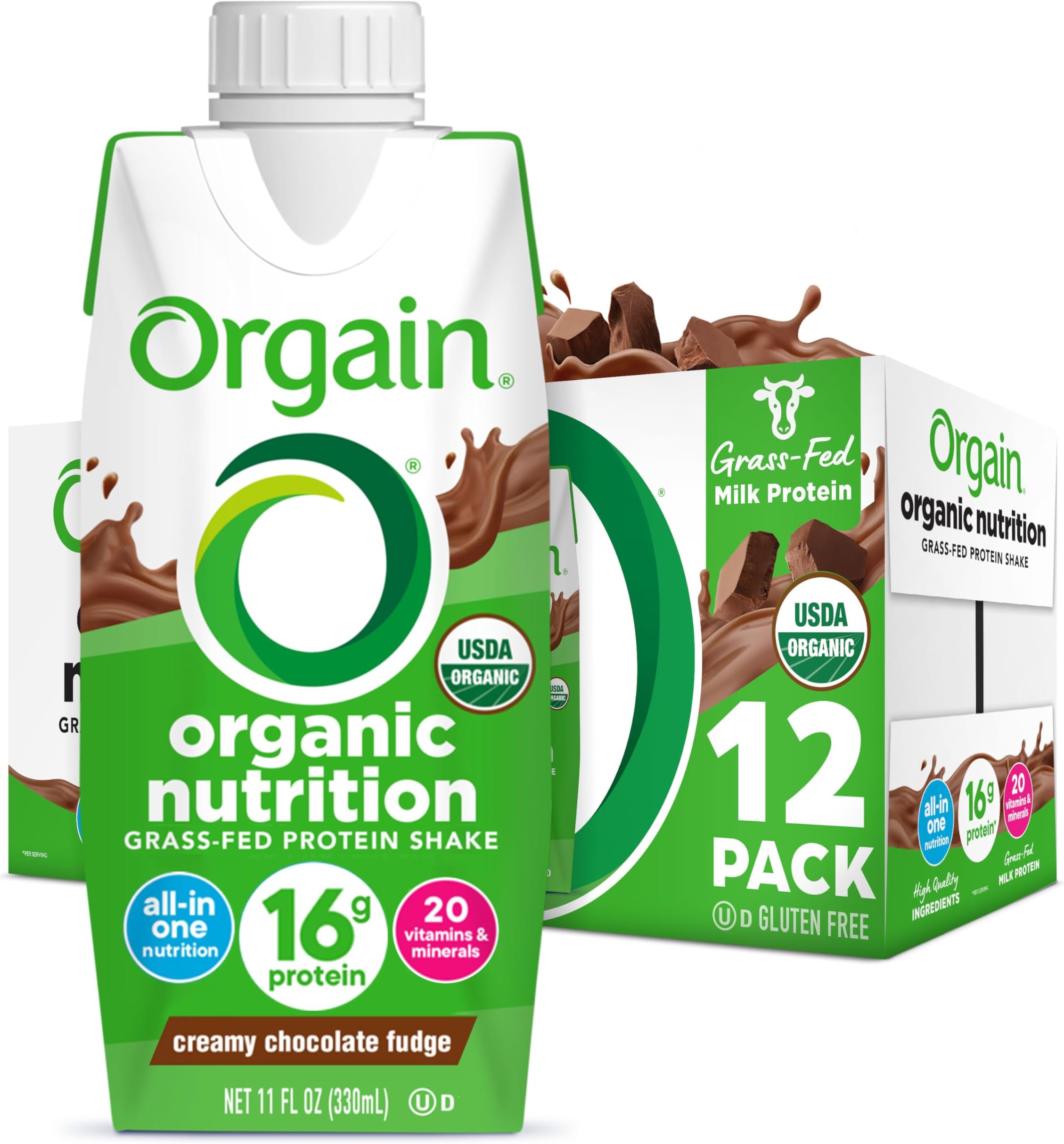 Orgain Organic Nutritional Protein Shake, Creamy Chocolate Fudge 16g