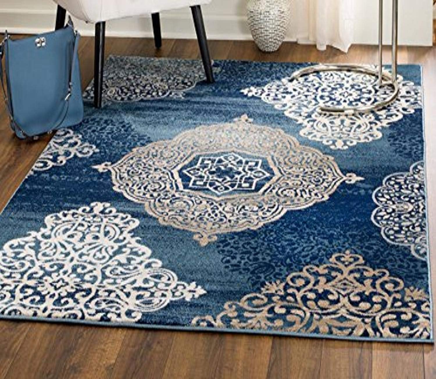 Amazon Com Madison Collection 406 Modern Abstract Blue Medallions Area Rug Clearance Soft And Durable Pile Size Option 5 X 7 5 X 7 Furniture Decor