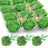 Mverse 3D Rolled Roses Paper Flowers Decorations for Custom Shadow Box Frame, Handmade Mini Artificial Crafts DIY Gift (18 Pieces, Grass Green)