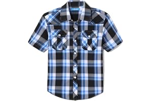 CHEERBOY Boy's Toddler Kids Casual Short Sleeve Western Pearl Snap Button Plaid Shirt 4-16 Years
