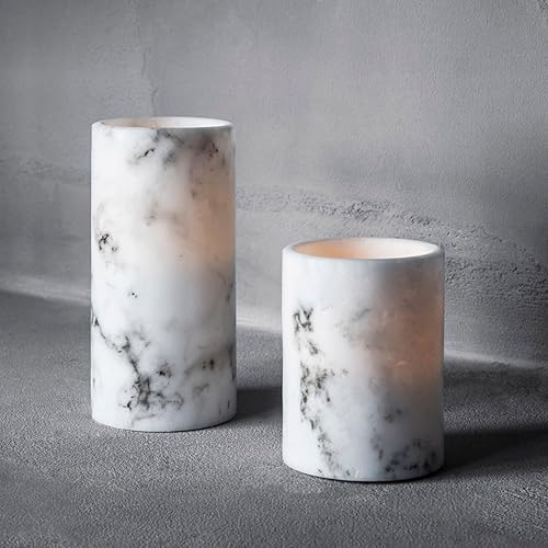 Set of 2 Marble Wax Battery Operated Flameless LED Candles